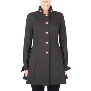 SoldT Joseph Ribkoff Charcoal Grey-Ruby coat style military look 10 $315 JJ17